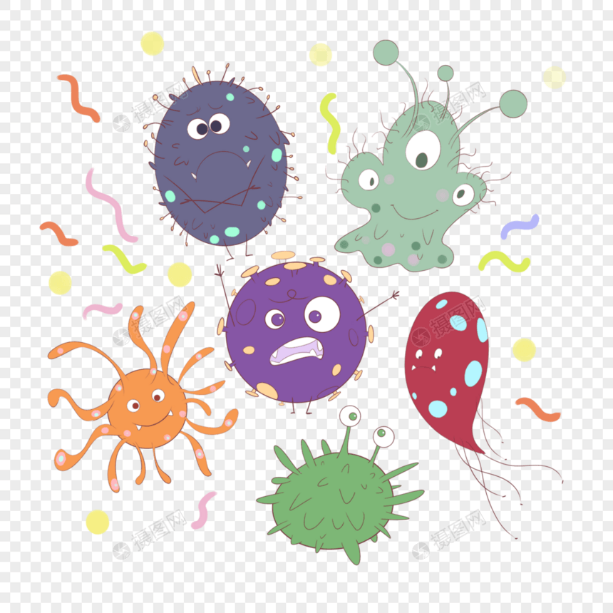 颜色多样的卡通微生物图片