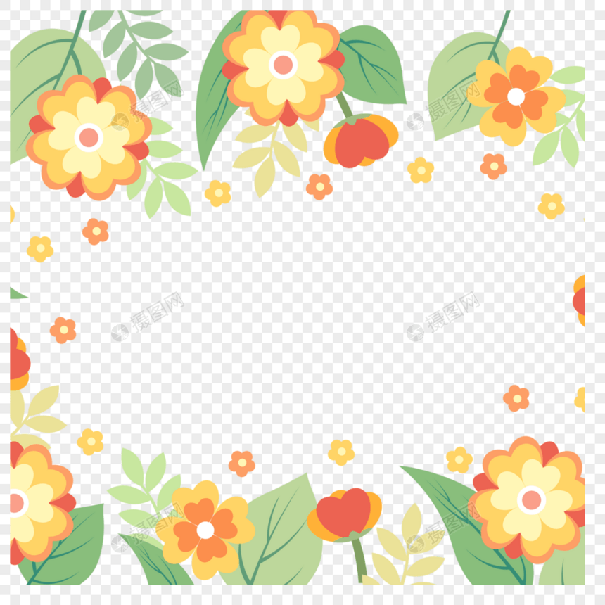 黄色对称春季花卉边框图片