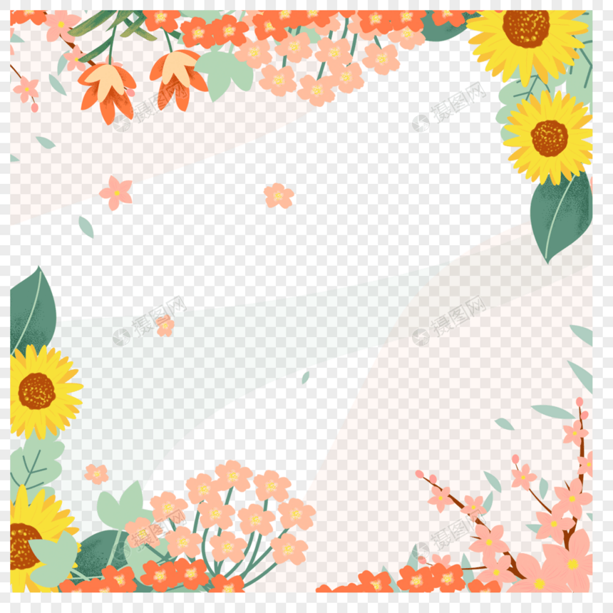 各色花朵向日葵春天花卉边框图片