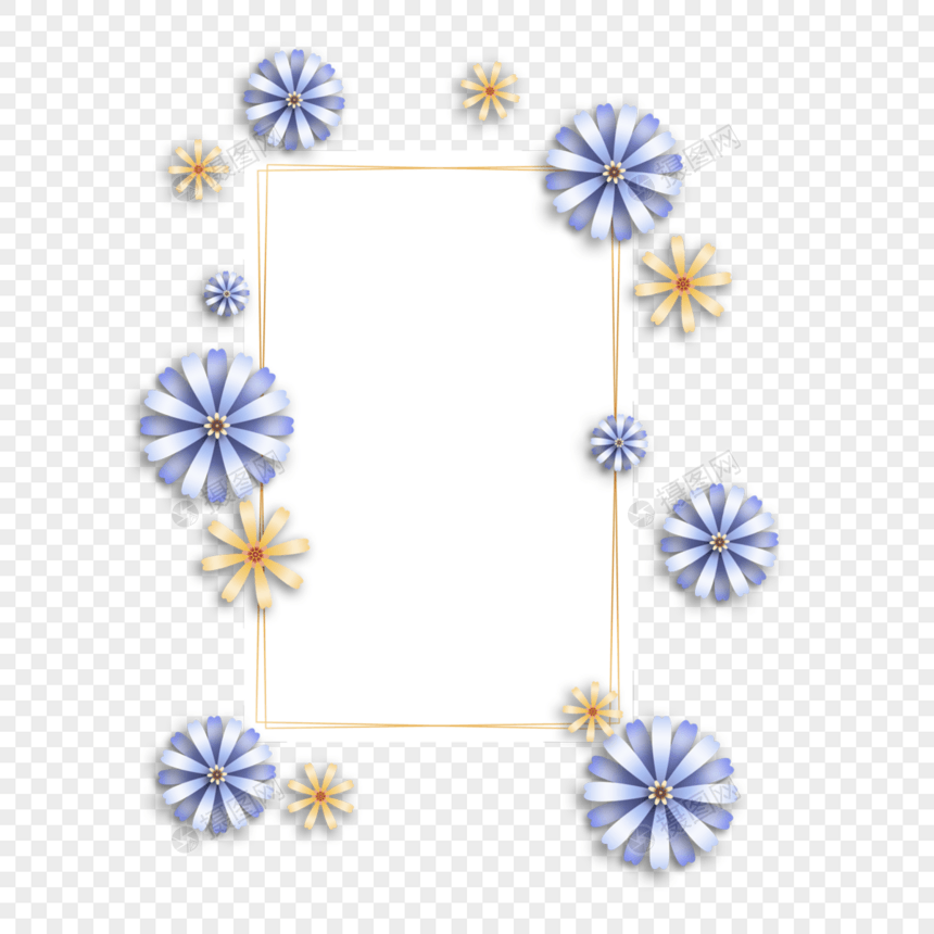 精致蓝紫色花朵剪纸边框图片