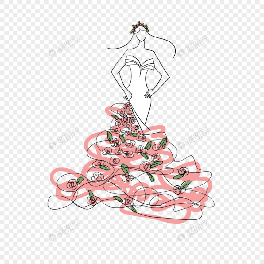抽象线条画花卉裙摆婚礼人物图片