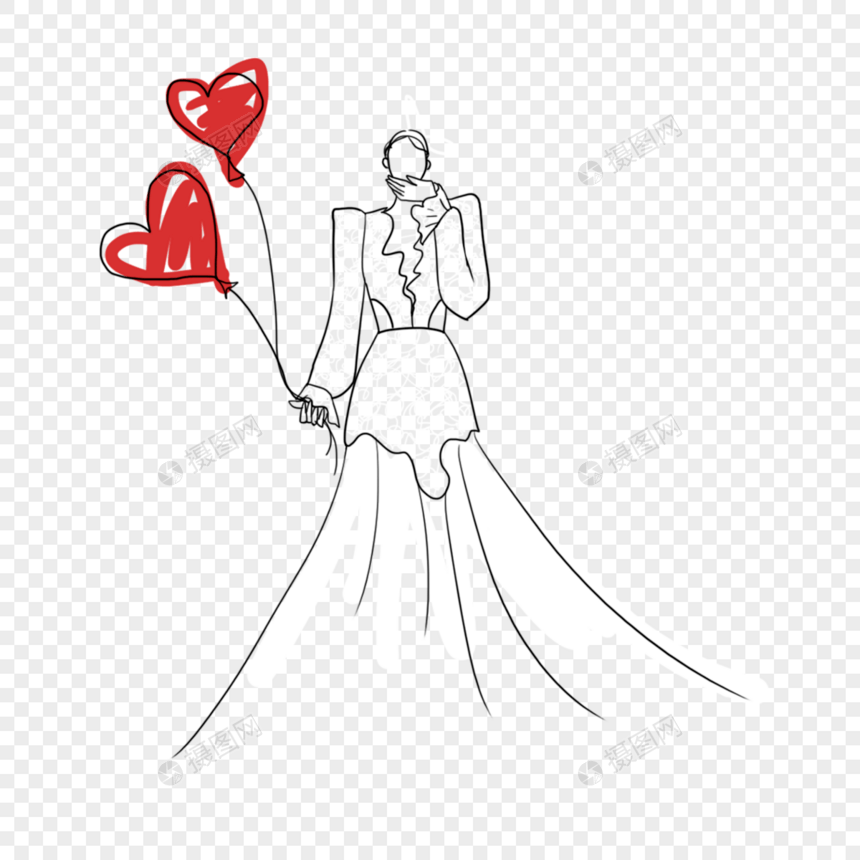 抽象线条画可爱气球婚礼人物图片
