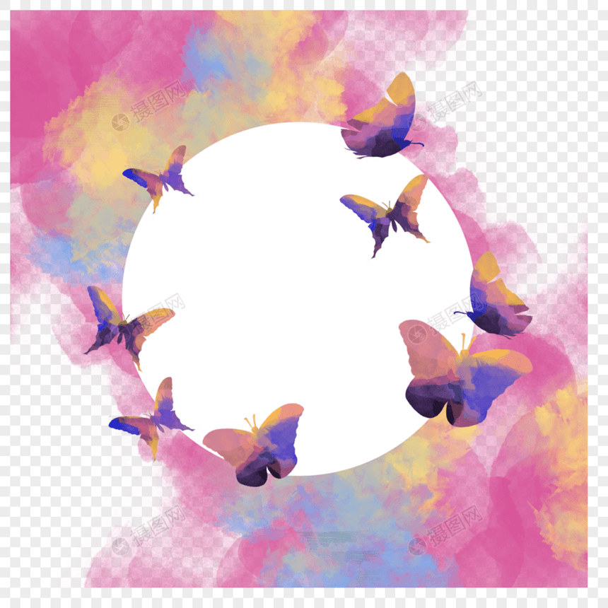 五彩颜料水彩蝴蝶边框图片