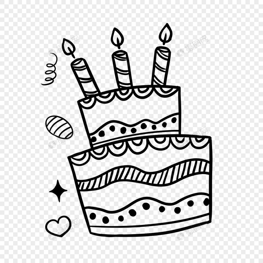 线稿生日涂鸦插着蜡烛的蛋糕图片