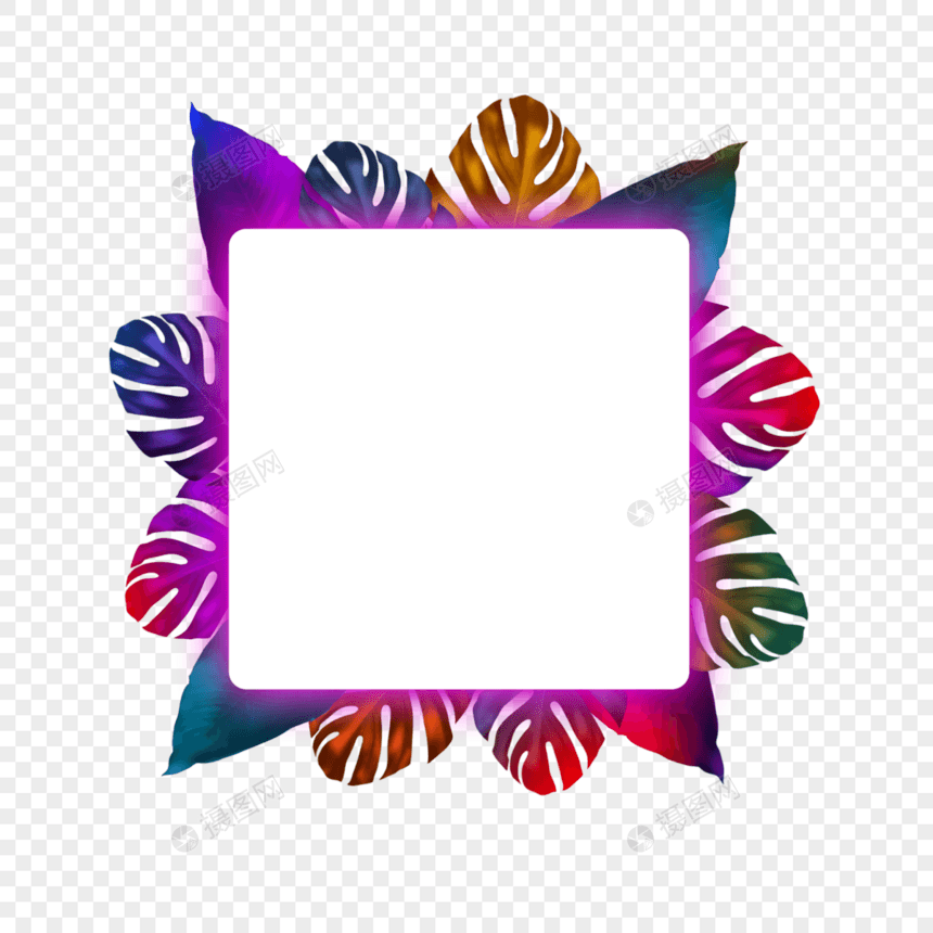 霓虹炫彩光效热带树叶边框创意图片