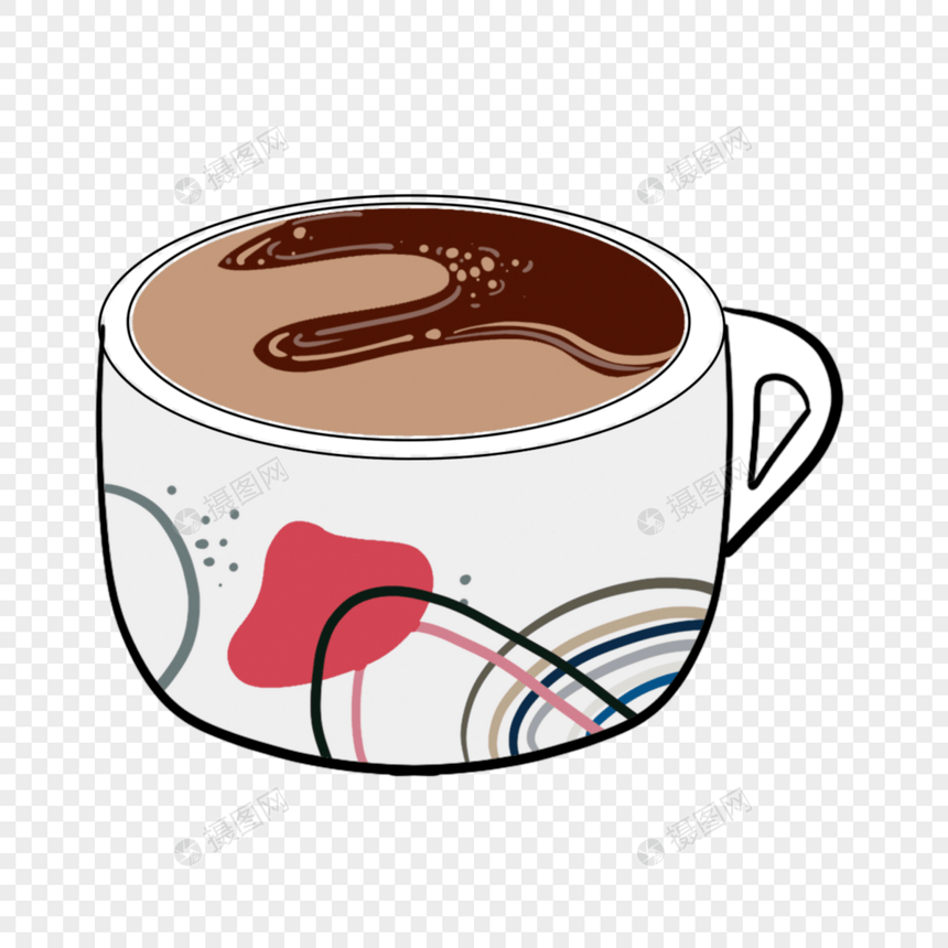 装摩卡咖啡的几何图案白色咖啡杯图片