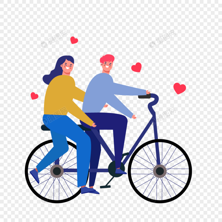 快乐情侣情人节自行车郊游插画图片