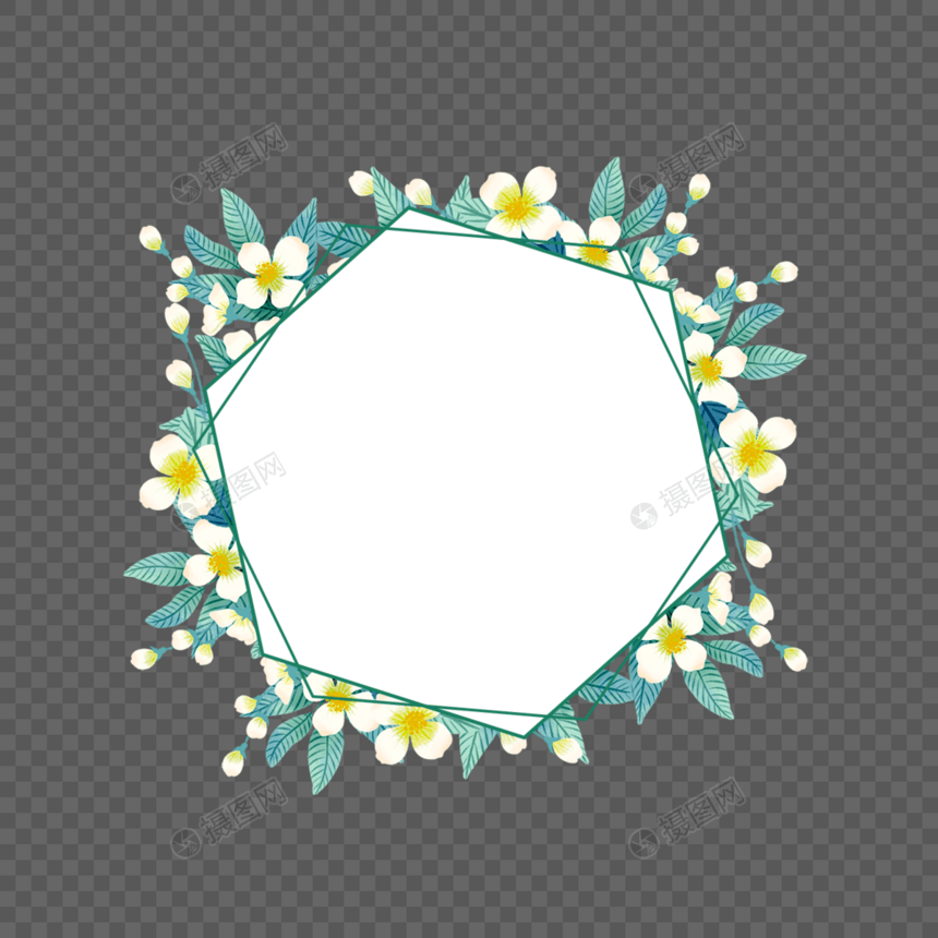 六边形茉莉花卉边框图片