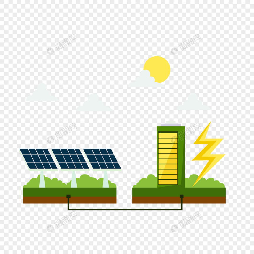太阳能电板电池环保绿色能源概念插画图片
