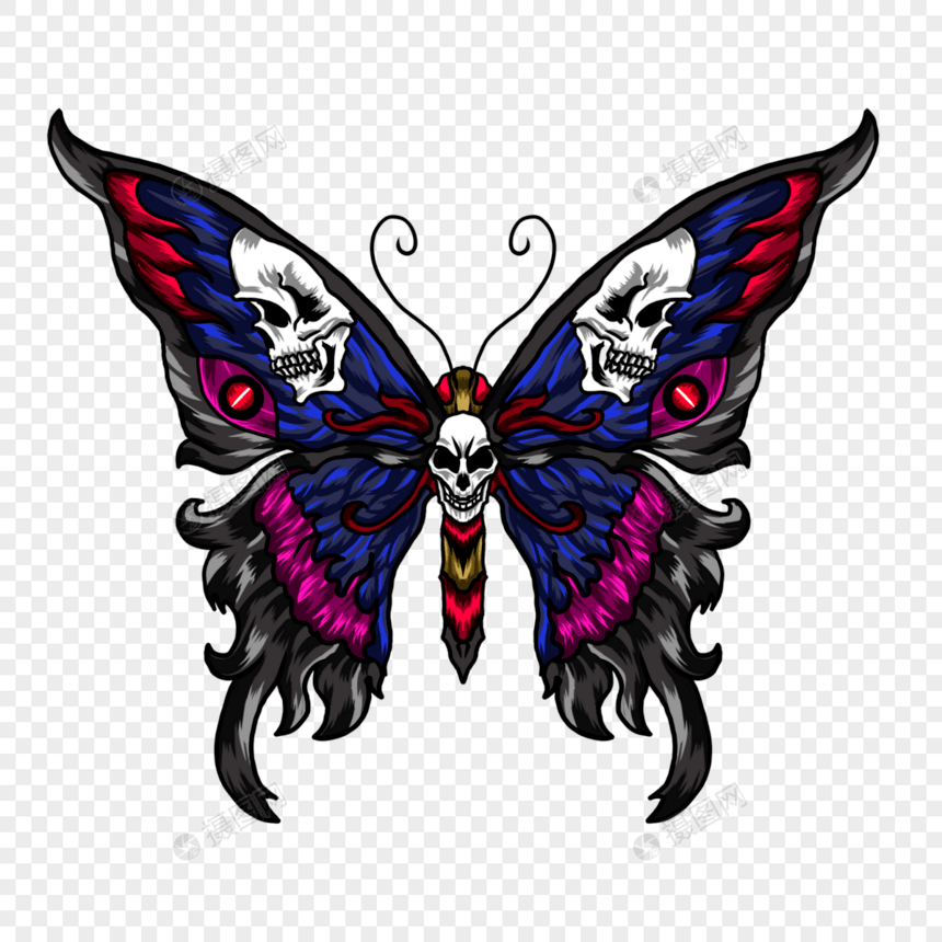 飞蛾蝴蝶纹身风格带有头骨图案图片
