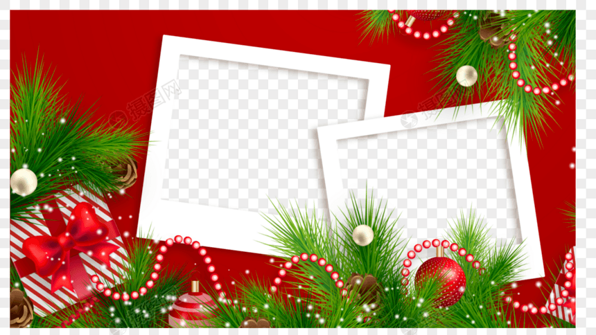 圣诞节圣诞礼盒绿叶相框图片