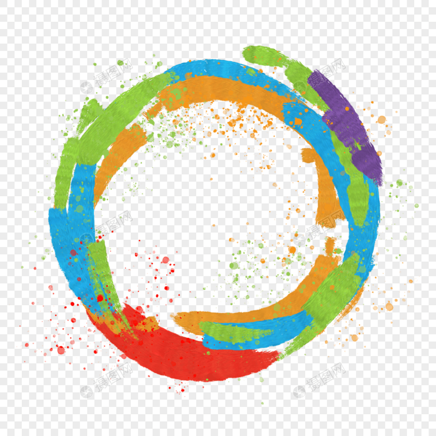 笔刷圆圈水彩彩色抽象圆环图片