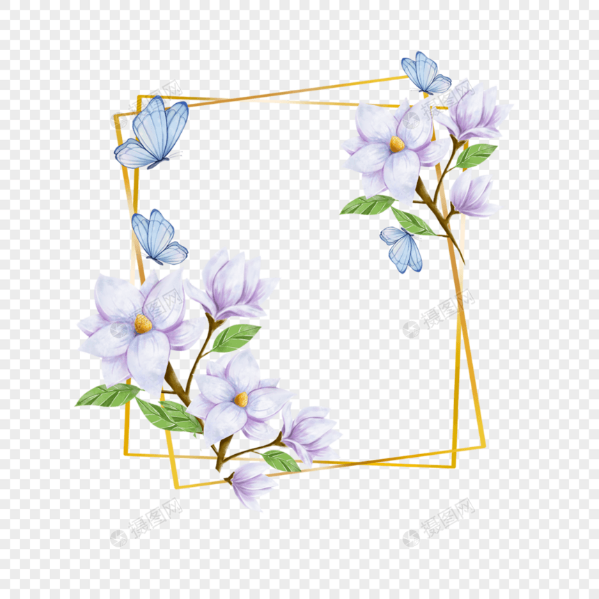 花卉边框蝴蝶水彩风格浅色图片