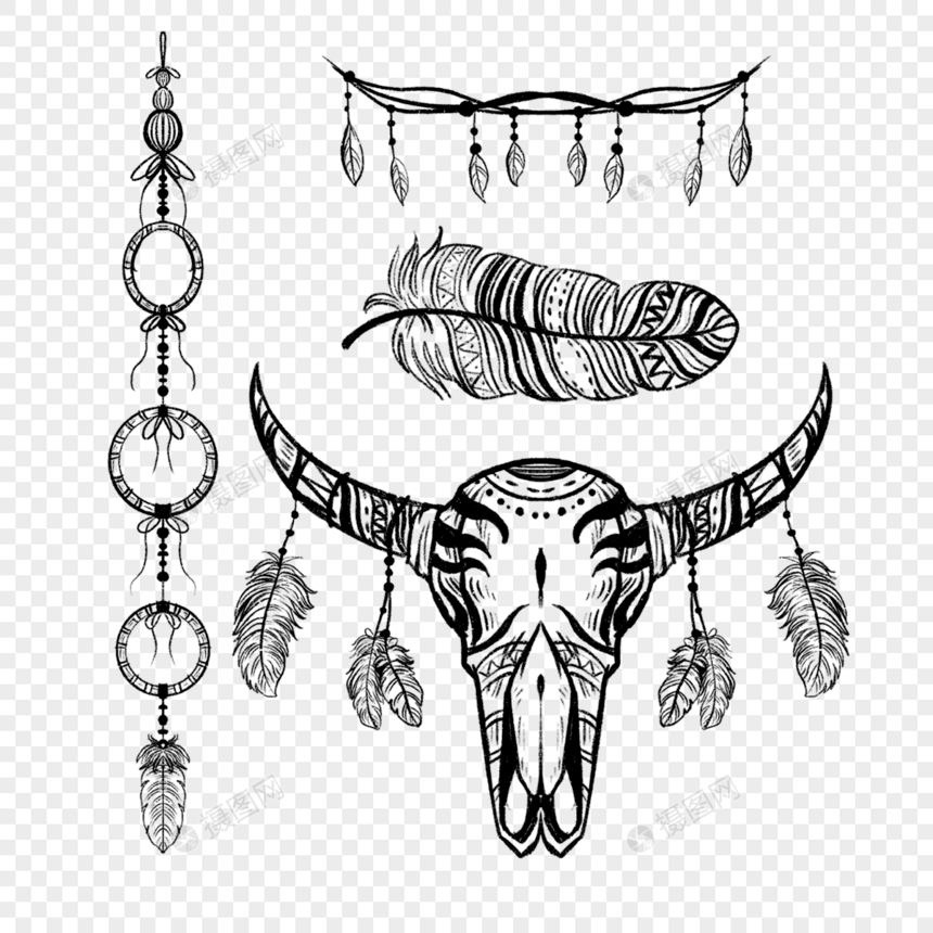 羊头印第安捕梦网波西米亚羽毛手链装饰图片