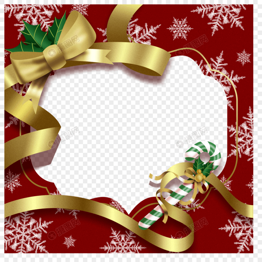 蝴蝶结金色丝带圣诞冬季雪花边框图片