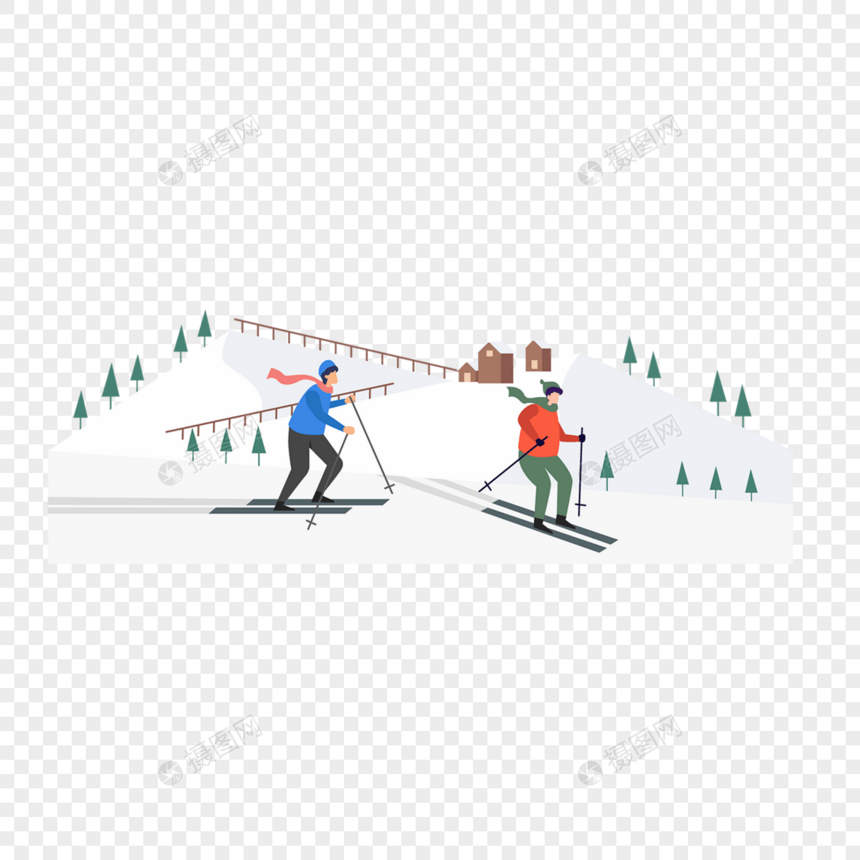 雪地滑雪比赛运动员扁平风格插画图片