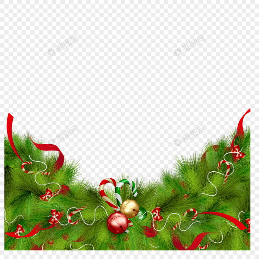 圣诞节绿叶丝带边框标签装饰图片