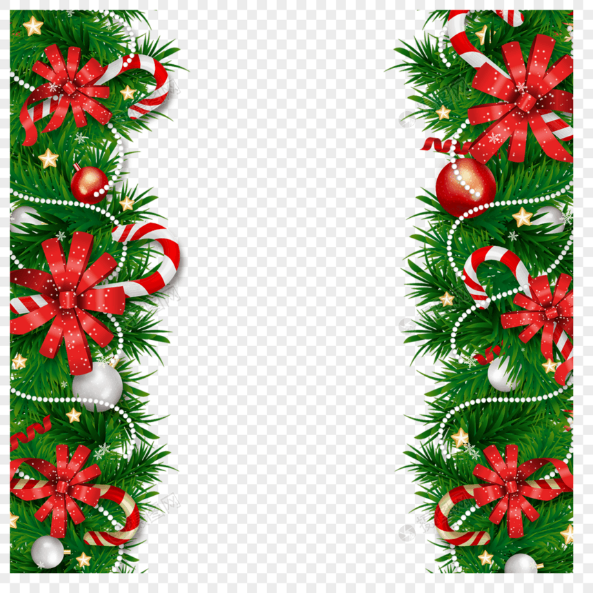 圣诞节绿叶红花边框标签装饰图片