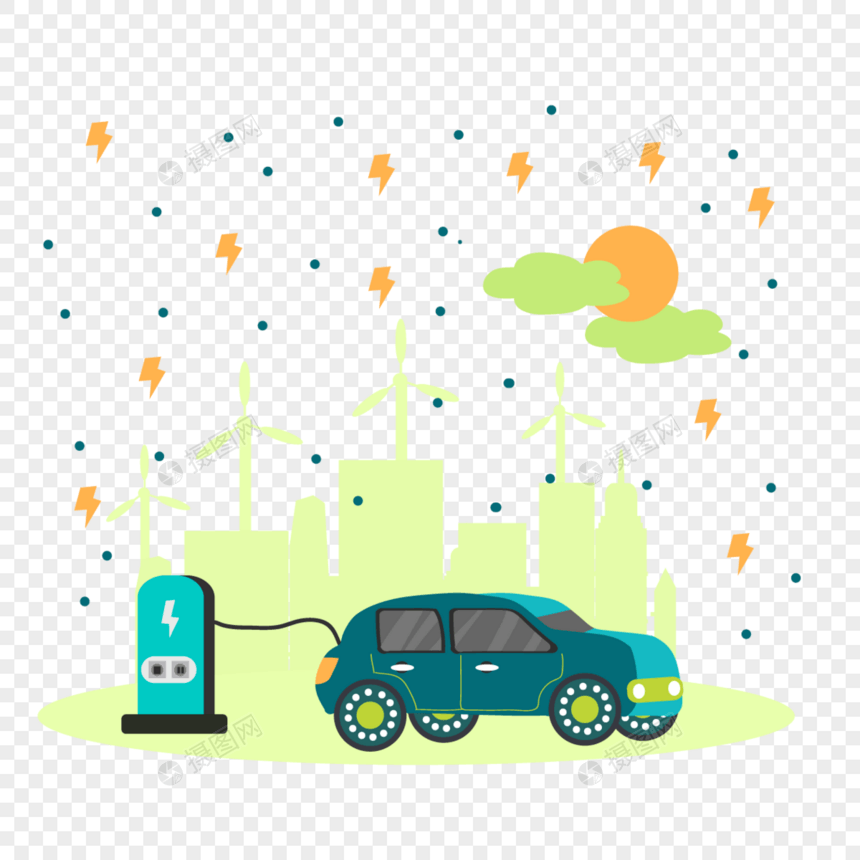 电动汽车概念插画清洁的电能图片