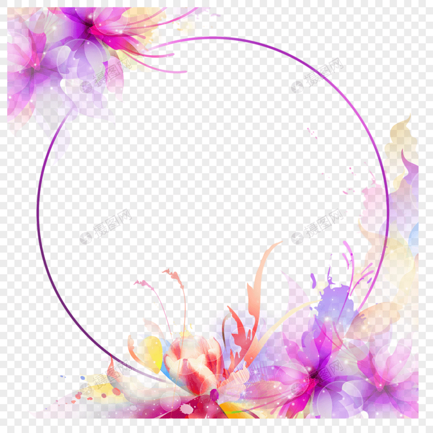 紫色圆环花瓣花卉光效抽象边框图片