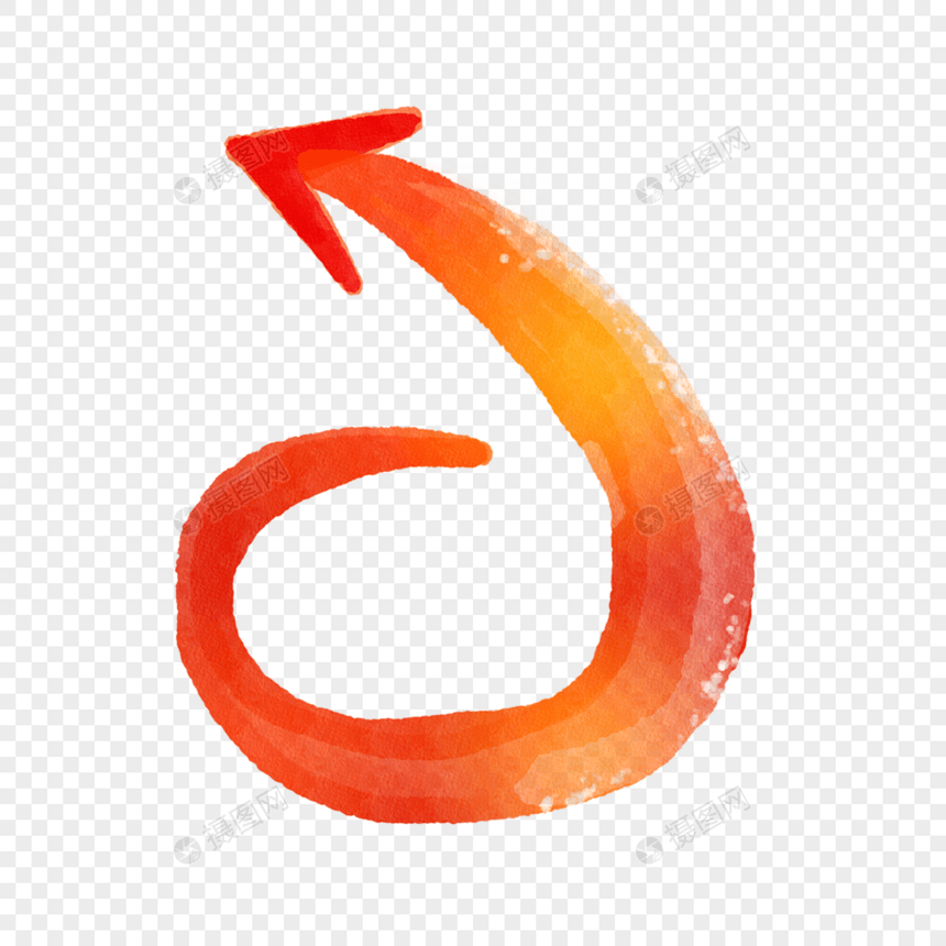 水彩线稿箭头橙红色弯曲箭头图片