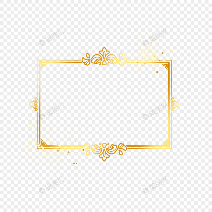 金色质感花卉长方形边框图片