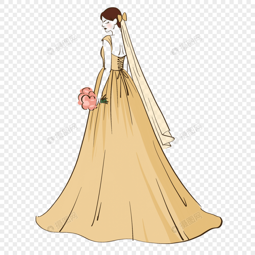 黄色婚纱抽象线稿图片