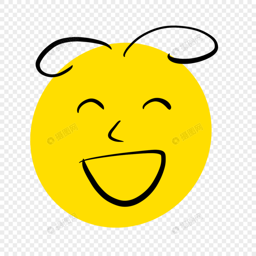 大笑的黄色人脸可爱蜡笔画表情线条图片