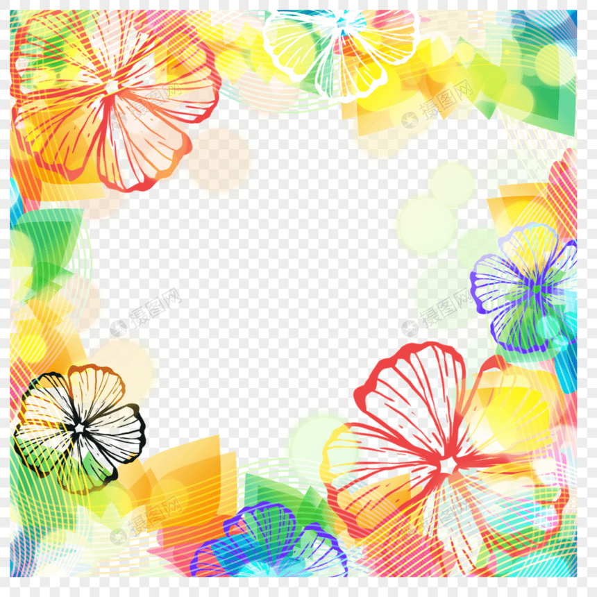 彩色线条花卉抽象边框图片
