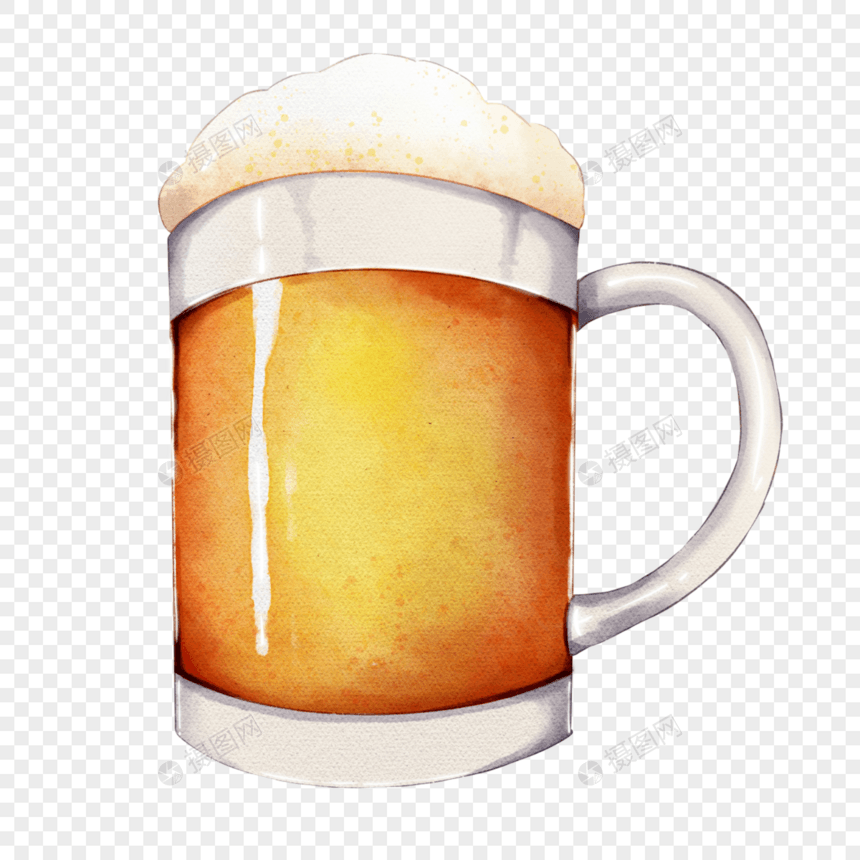 水彩的啤酒和啤酒杯图片