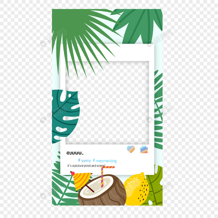 热带树叶宝丽来故事边框水果图片