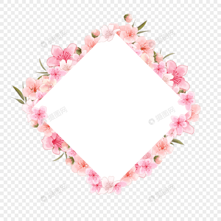 水彩粉色桃花边框图片