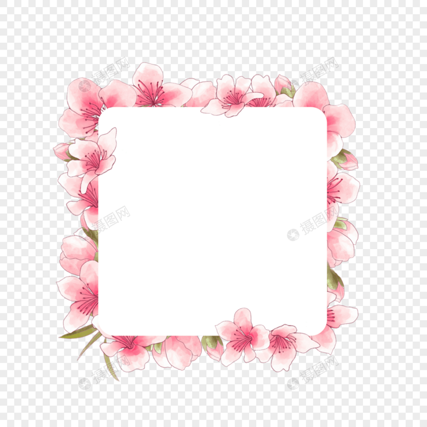 水彩桃花方形边框图片