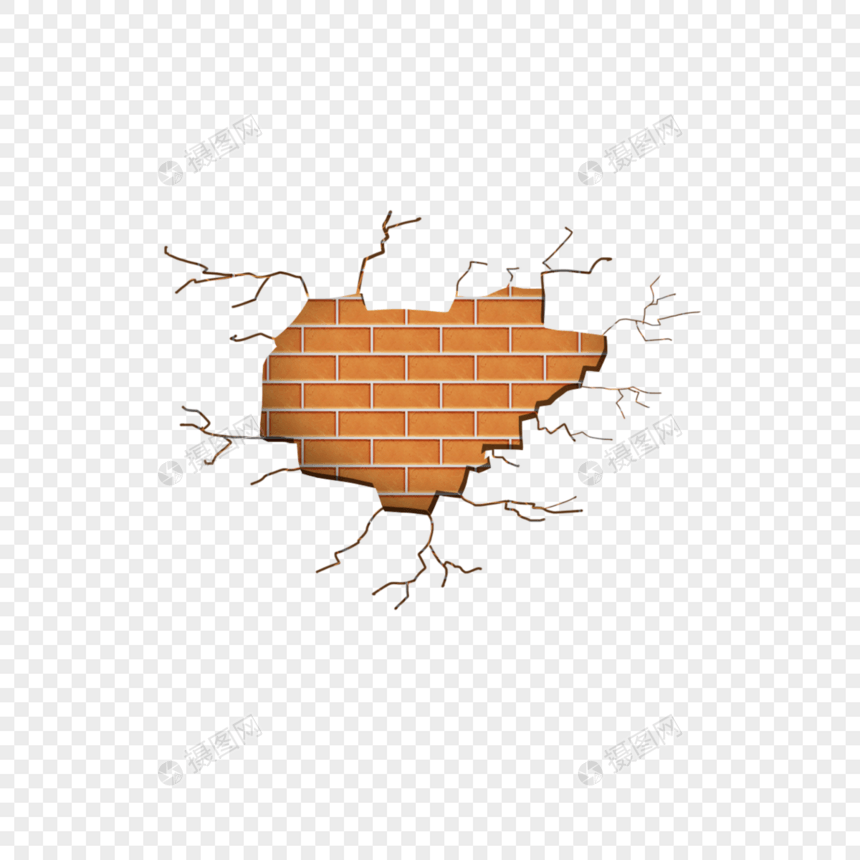 棕色破碎砖墙裂缝图片