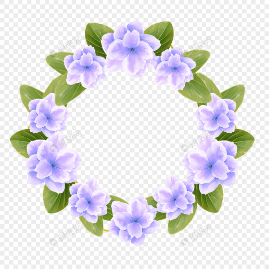 水彩紫罗兰花卉婚礼边框自然图片