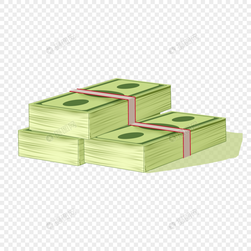 手绘绿色堆叠美元纸币图片