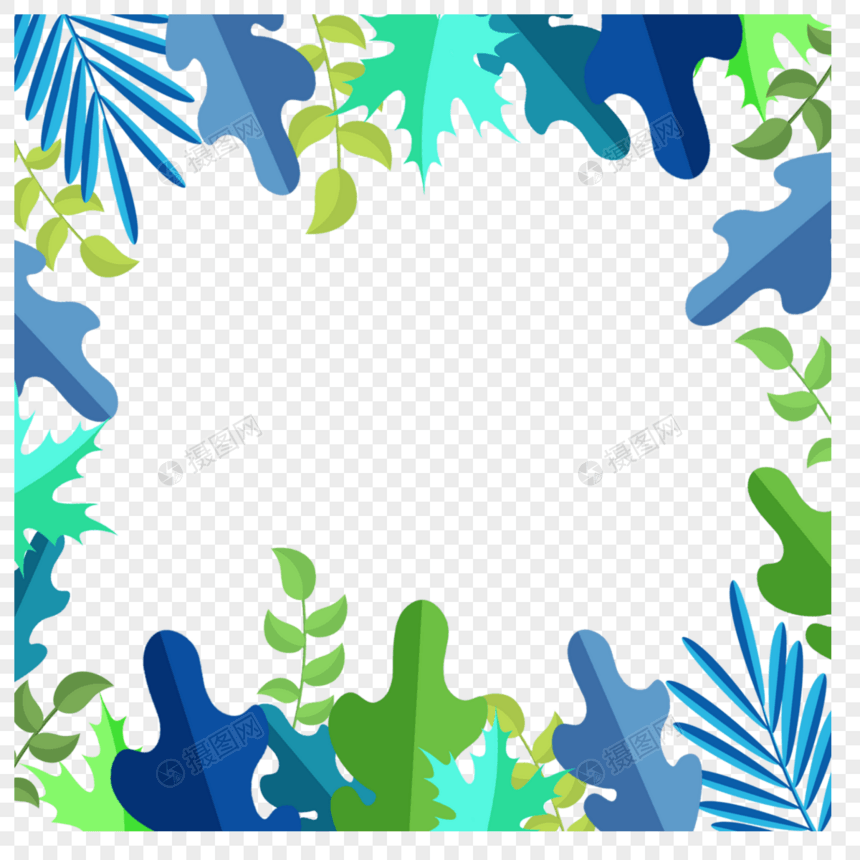 夏季剪纸质感热带树叶边框图片