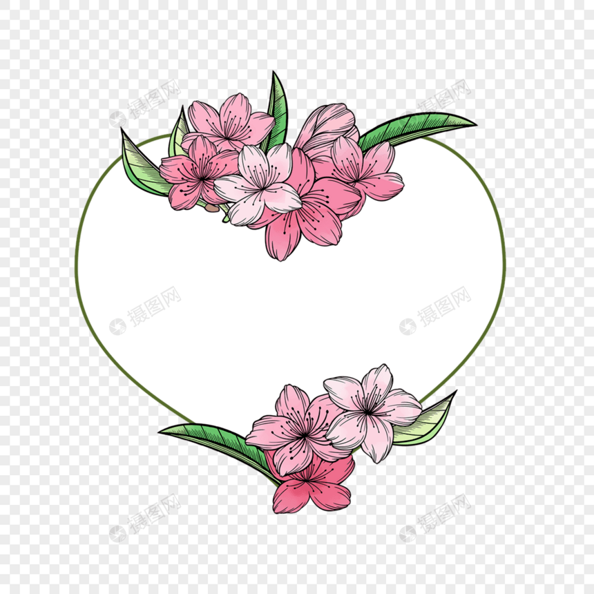 粉色爱心桃花复古花卉边框图片