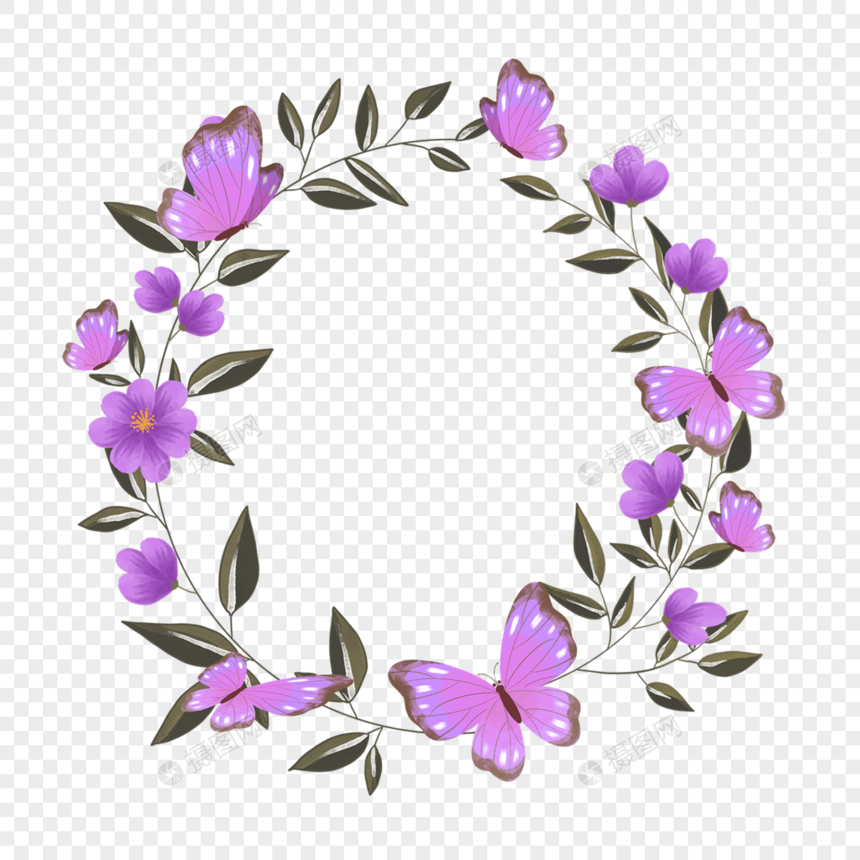 漂亮紫色花瓣花卉光效蝴蝶边框图片