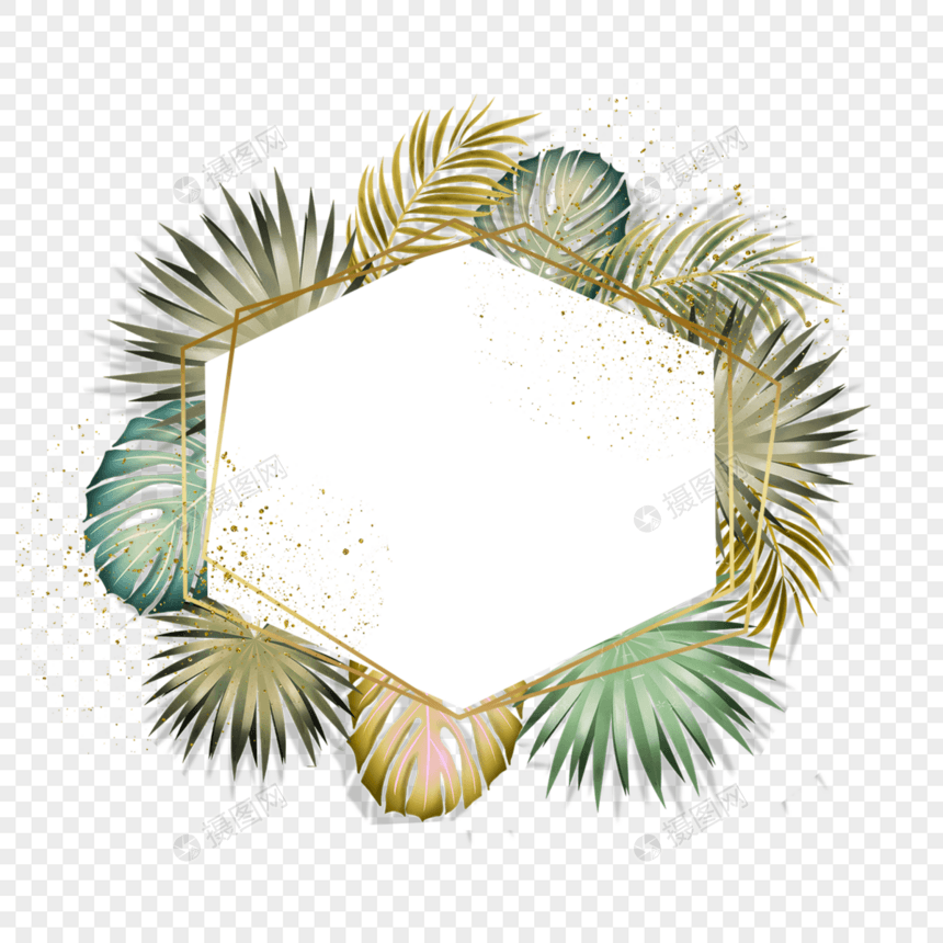 质感夏季棕榈叶金线边框图片