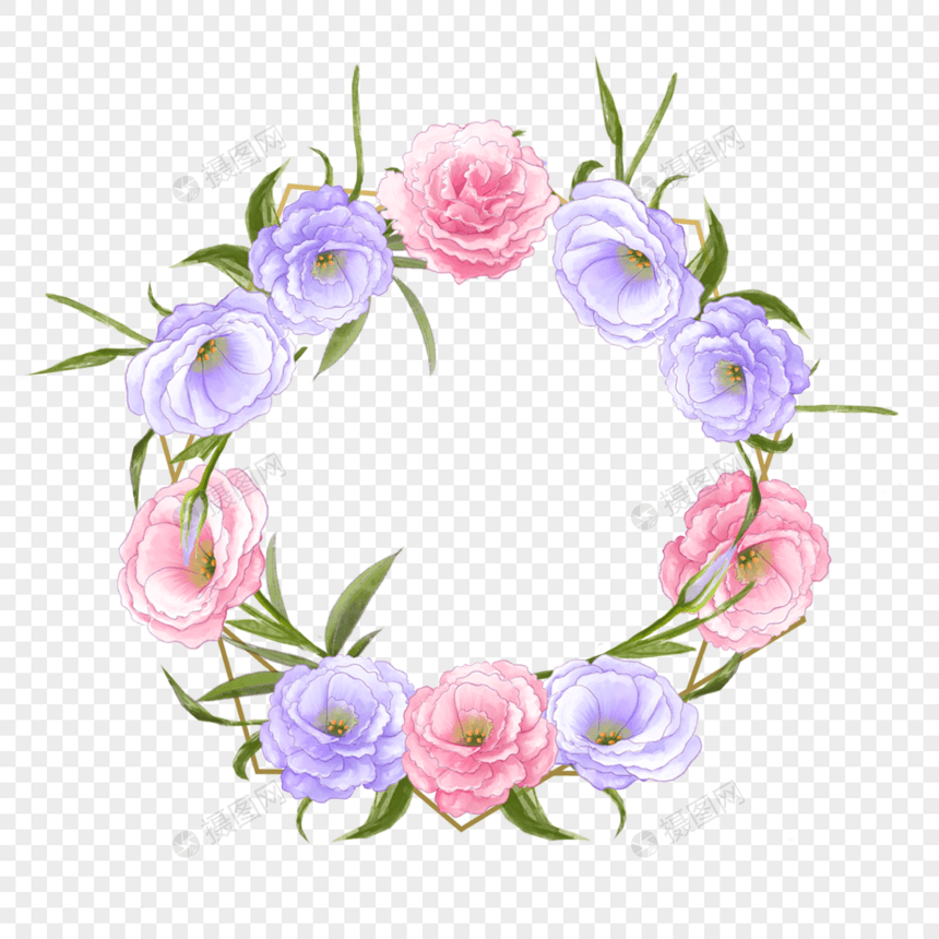 水彩花卉洋桔梗婚礼边框自然图片