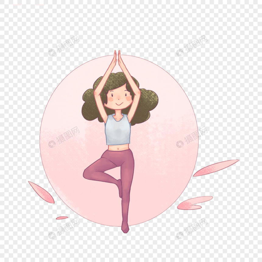 粉色圆形背景练瑜伽的女孩图片