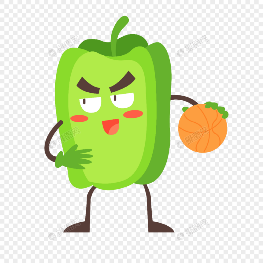 可爱蔬菜做运动打篮球的柿子椒图片
