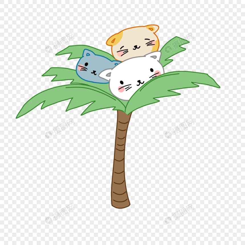 夏季卡通猫咪椰子树图片