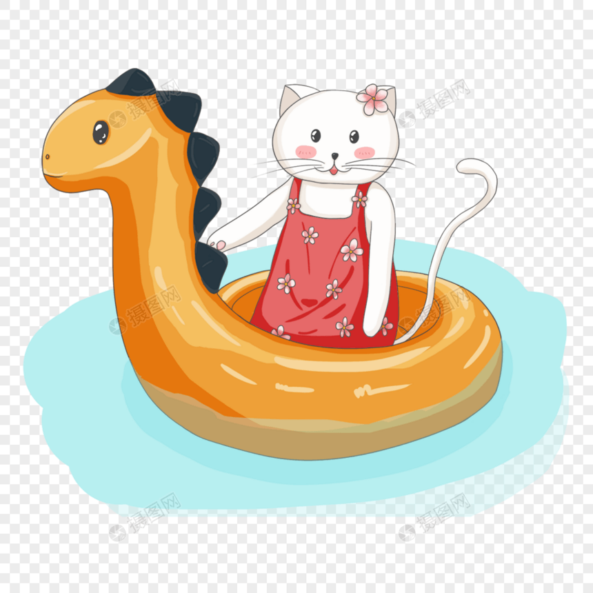 夏季卡通可爱的玩水猫咪形象图片