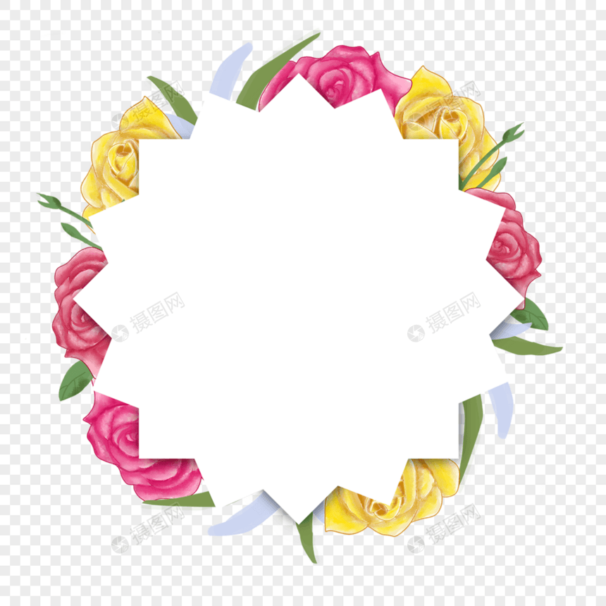 水彩玫瑰花卉边框自然图片