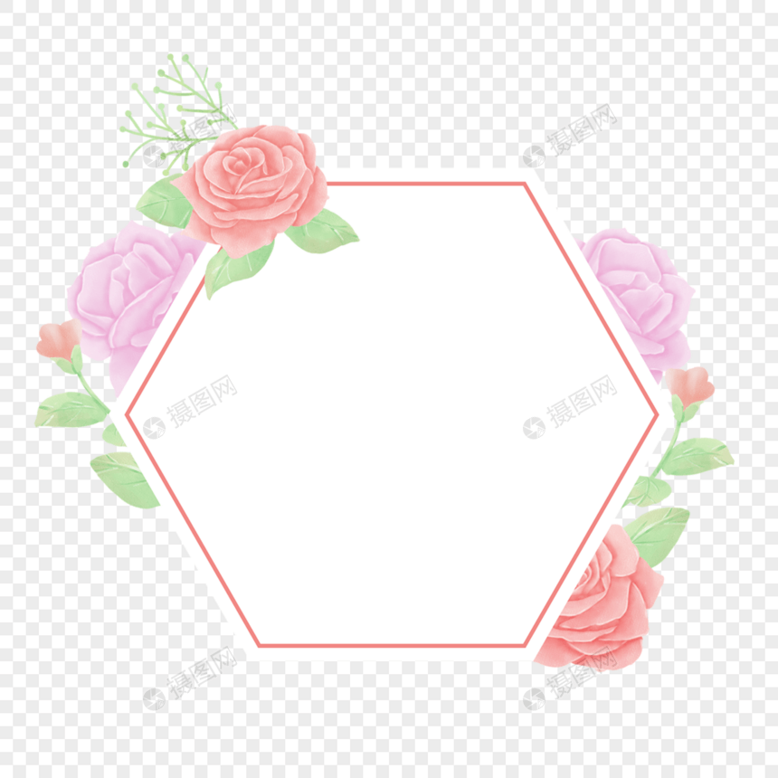 水彩粉色玫瑰花卉边框图片