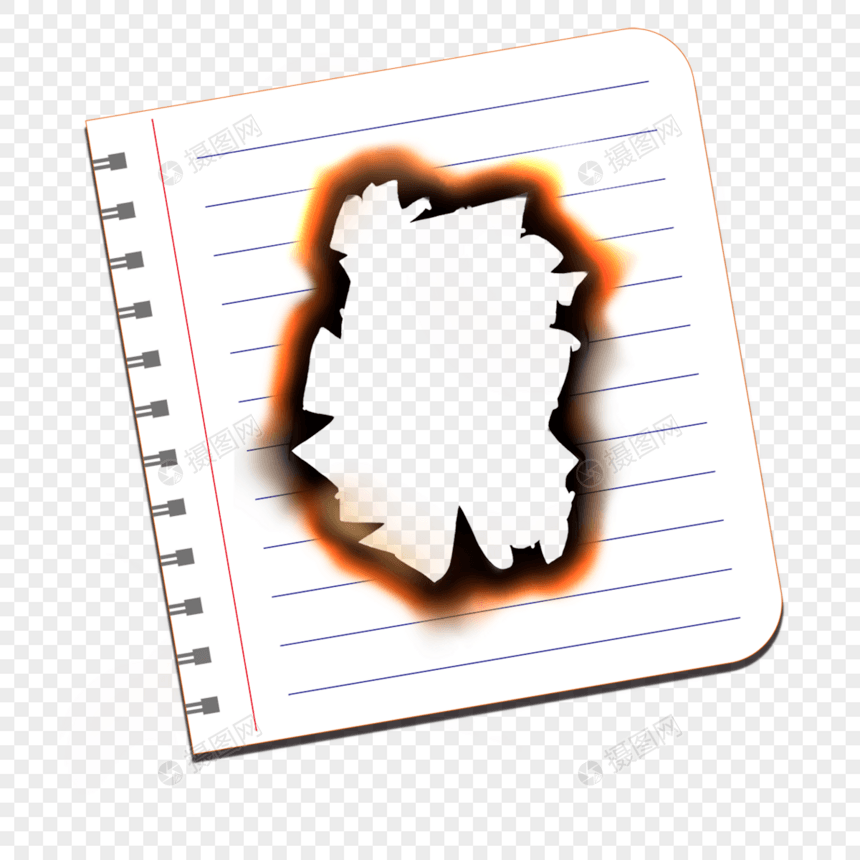 白色笔记本纸火焰燃烧撕纸图片