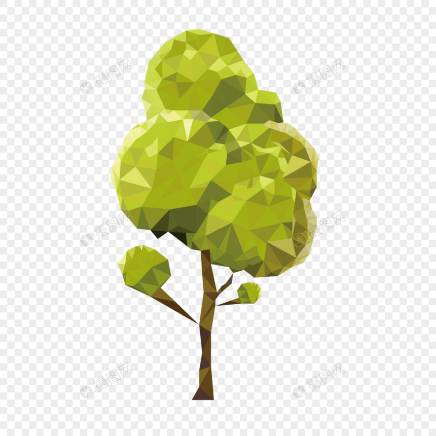 低聚几何黄色绿色树木图片