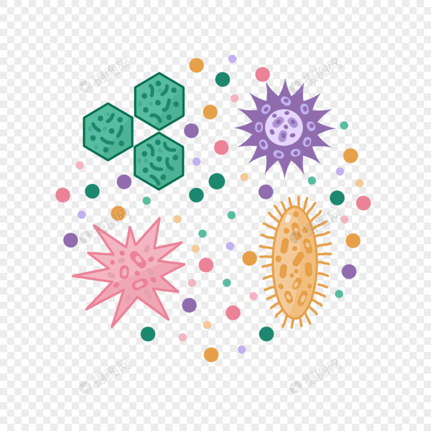 彩色卡通细菌微生物组合图片